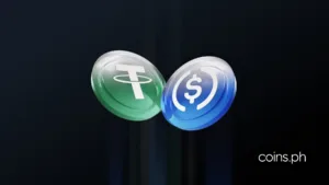Two cryptocurrency coins shown side by side as Coins.ph reveals 5 ways stablecoin remittances are supercharging cross-border payments