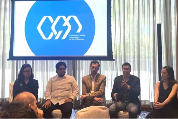Executives of Tala join other fintech lenders during a media event as the group join hands in helping reach millions of underserved Filipinos