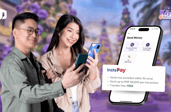 Poster showing 2 people holding a mobile phone with the UnionDigital Bank app as the bank rolls out unlimited, free InstaPay transfers ahead of peak holiday 'padala season'