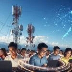 People happily working under transmission towers under the DICT's Konektadong Pinoy project