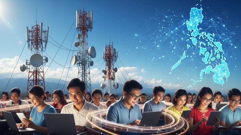 People happily working under transmission towers under the DICT's Konektadong Pinoy project