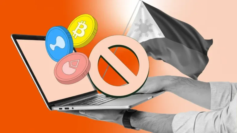 Poster showing a man holding a laptop with crypto icons and the PH flag as crypto crackdowns start to become stricter