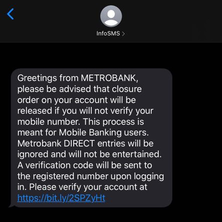 cybersecurity risks: a screenshot of a phishing message.