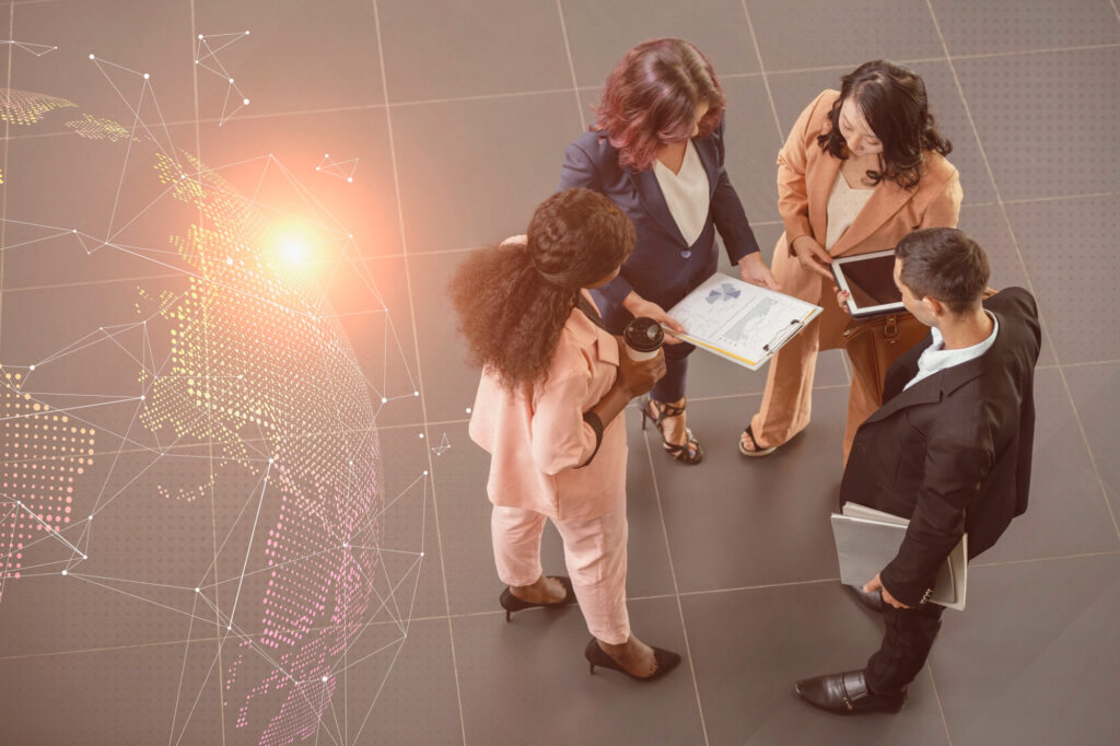 Business people working using technology to connect with others
