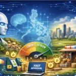 Caricature showing a robot's head, the PH map, and economic economic indicators to show how AI lending is revolutionizing credit access in the Philippines