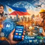 Caricature of OFWs, e-wallets and PH flag to illustrate that the Philippines is set for fintech boom as key trends shape the industry by 2026