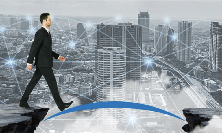 A man crossing a bridge as fintech puts MSMEs at the center, but access gaps still persist