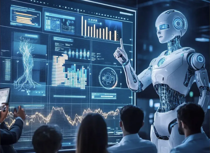 Image of a robot teaching humans as Vertiv flags AI-driven shift in data center design, power, and cooling