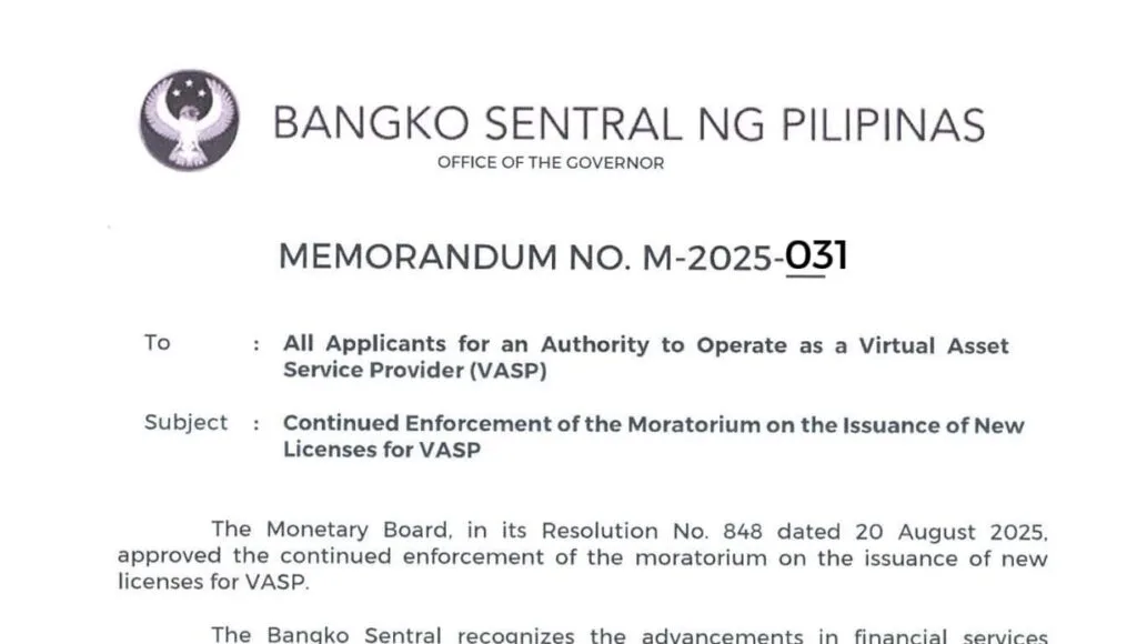 VASP moratorium: BSP Memorandum