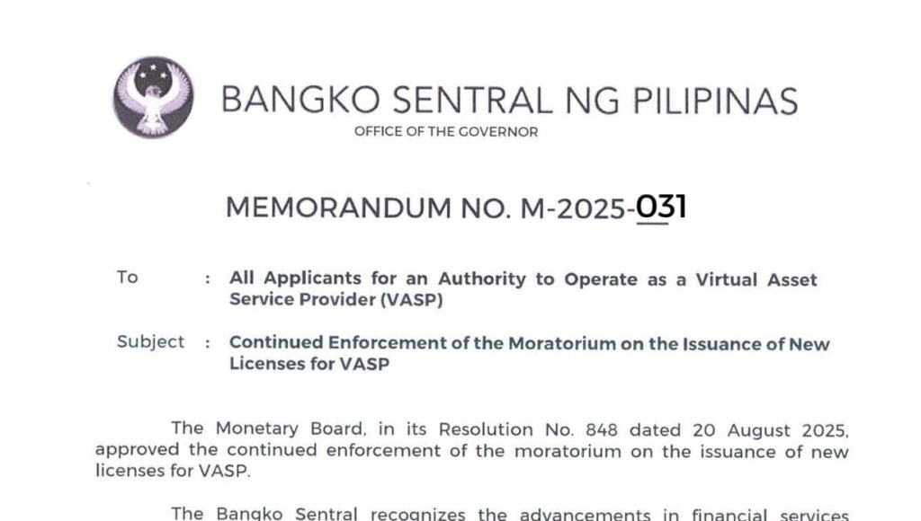 With VASP moratorium, is the Philippines “hitting pause” to clean up crypto? 2 VASP moratorium: BSP Memorandum