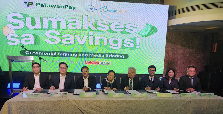 Executives of Palawan Group and RCBC do the "ceremonial signing" at the launch of PalaSave