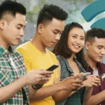 Young Filipinos using smartphones with a digital network overlay and Wi-Fi symbol, representing expanding internet access and connectivity in the Philippines