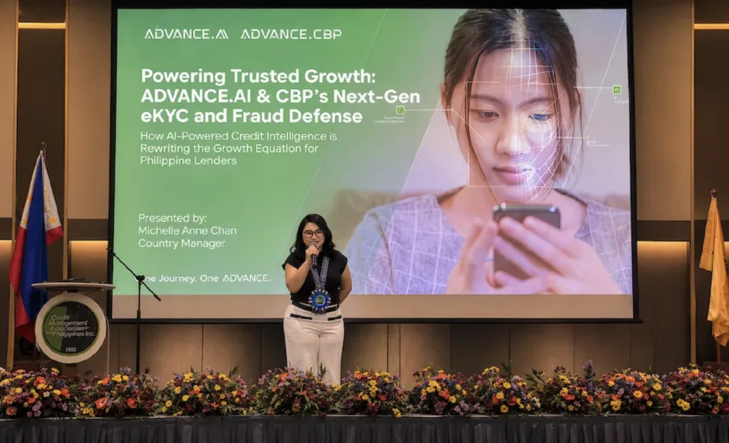 Michelle Anne Chan Country Manager of ADVANCE.AI and ADVANCE.CBP Philippines delivering her speech at an event