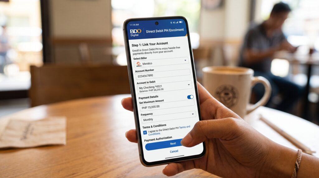 Direct Debit PH explained: How automatic bill payments could change the way Filipinos pay recurring bills 2 Direct Debit PH enrolment screen 202608060722